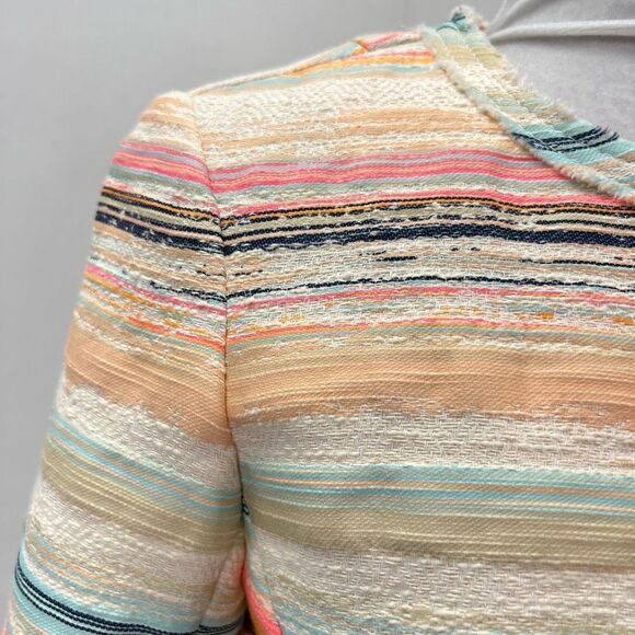 Trina Turk Women’s Size 6 Small Nani Stripe Woven Jacket Blazer Fringe Hem Neon - Picture 4 of 13